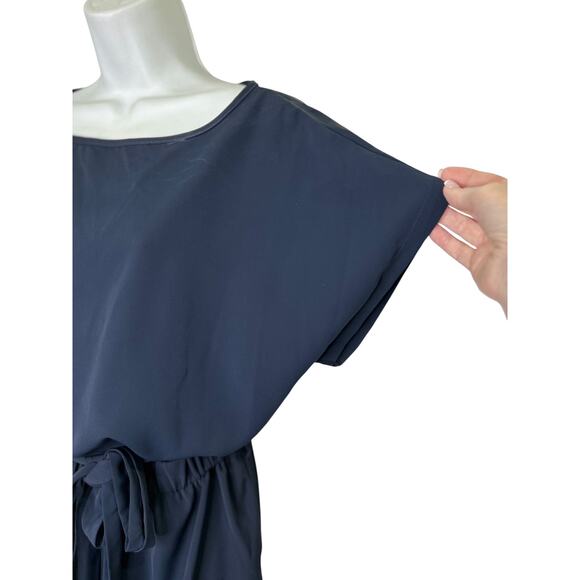 CHARTOU Blue Short Sleeve Belted Wide Leg Cropped Romper Palazzo Pants Jumpsuit - Picture 5 of 8